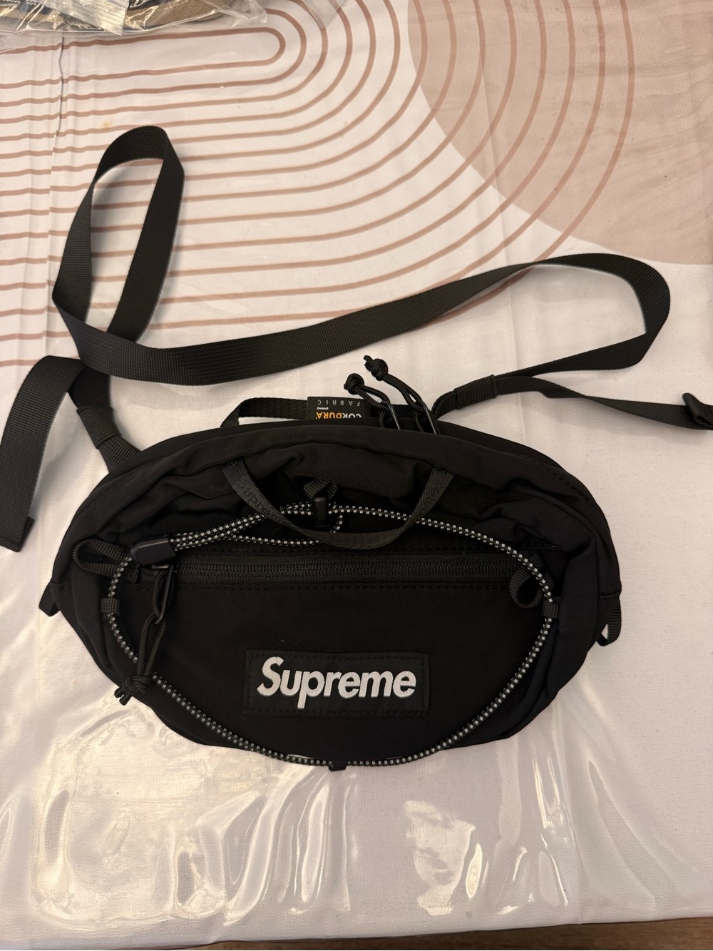 Supreme Black Waist Pack with White Logo